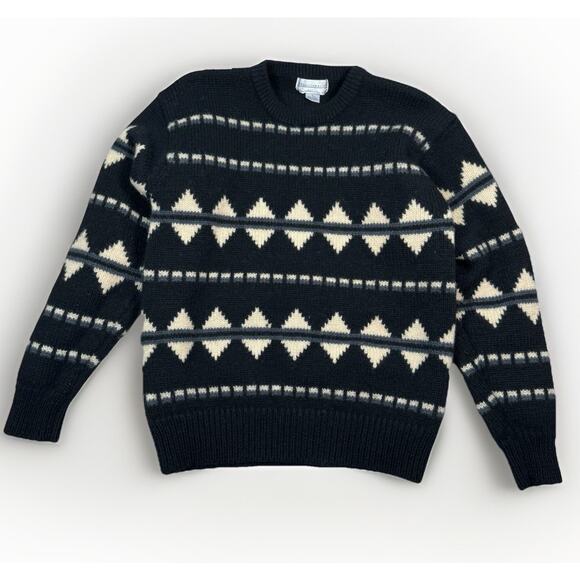 Bloomingdale's Other - VTG Bloomingdales 100% Wool Black Sweater Heavy Knit Men's Size Large Geometric